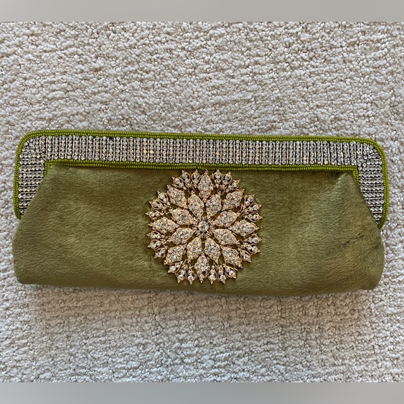 Velvet Rhinestone Appliqué Clutch - Picture 1 of 3